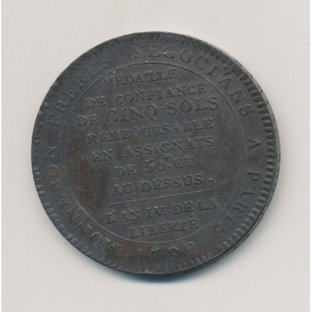 Monneron 5 Sols au pacte fédératif - 1792 - AN 4