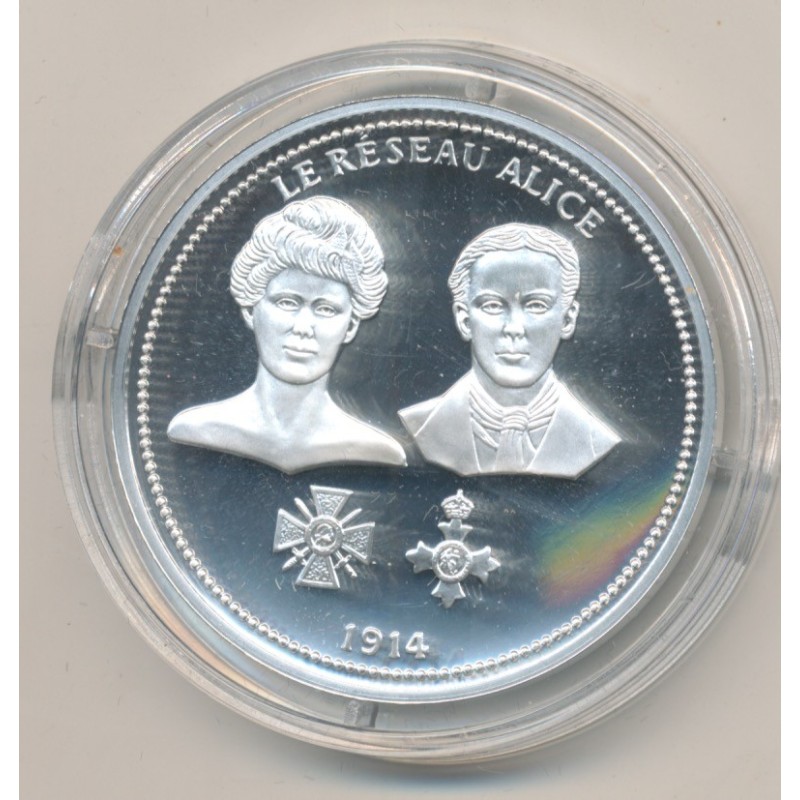 Médaille - Le réseau Alice - 1914 - 100e anniversaire de la grande guerre - argent 