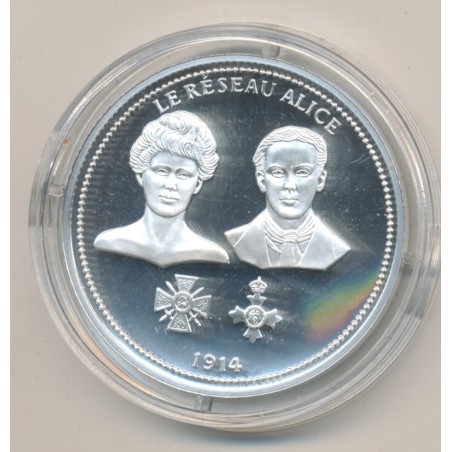 Médaille - Le réseau Alice - 1914 - 100e anniversaire de la grande guerre - argent 