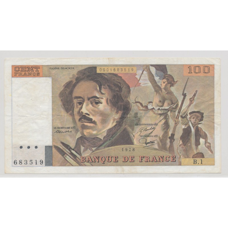 100 Francs Delacroix - 1978 - B.1 - 100F non hachuré - TTB