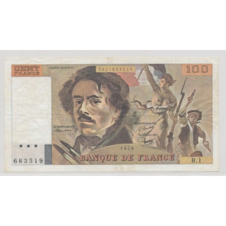 100 Francs Delacroix - 1978 - B.1 - 100F non hachuré - TTB