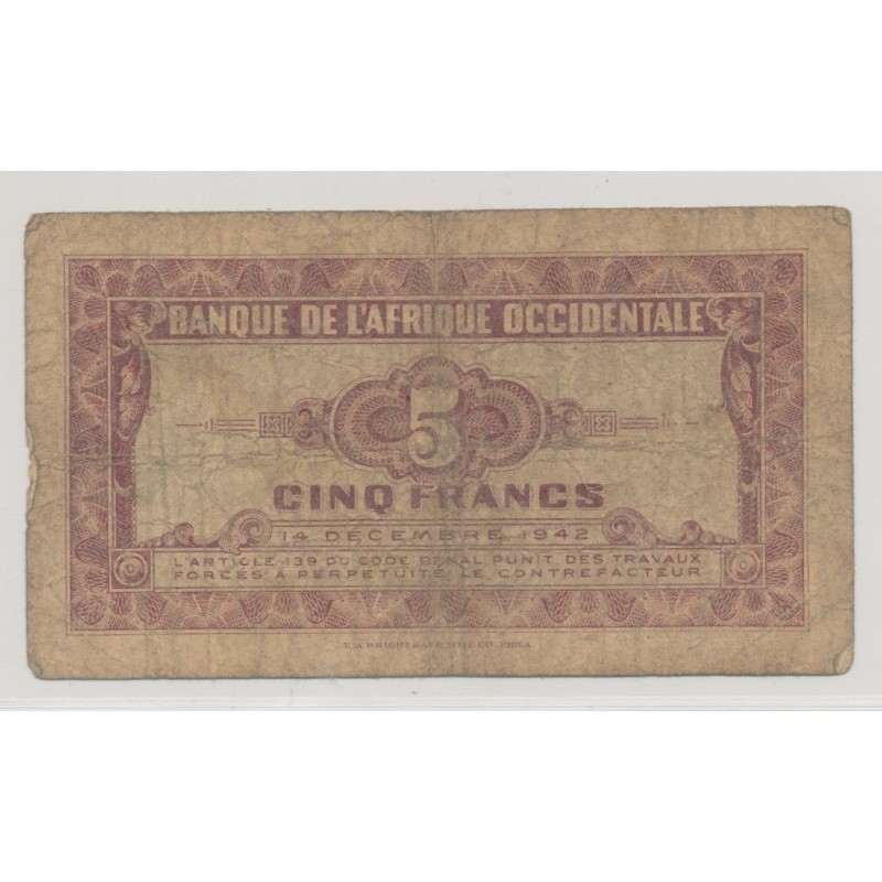 Afrique occidentale - 5 Francs - 1942 - TB
