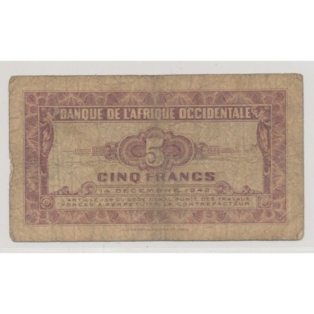 Afrique occidentale - 5 Francs - 1942 - TB