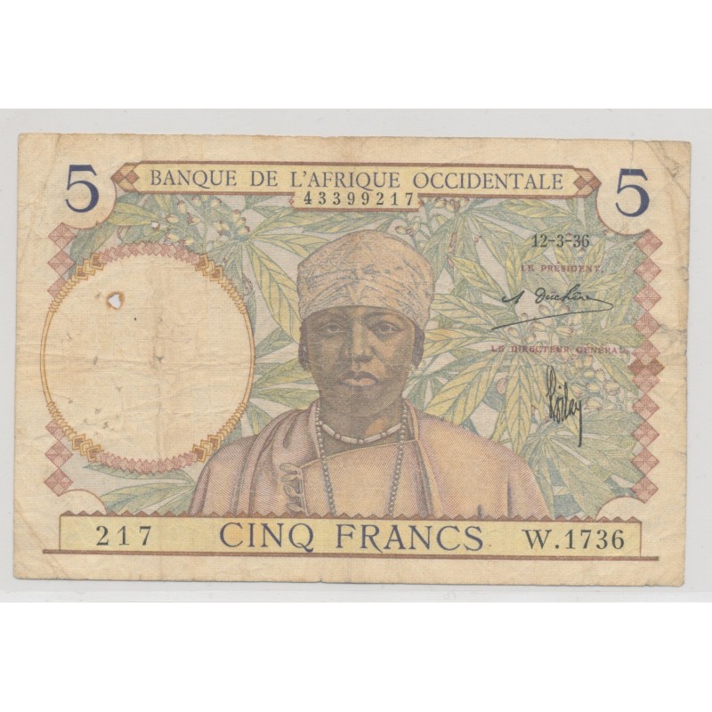 Afrique occidentale - 5 Francs - 1942 - TB