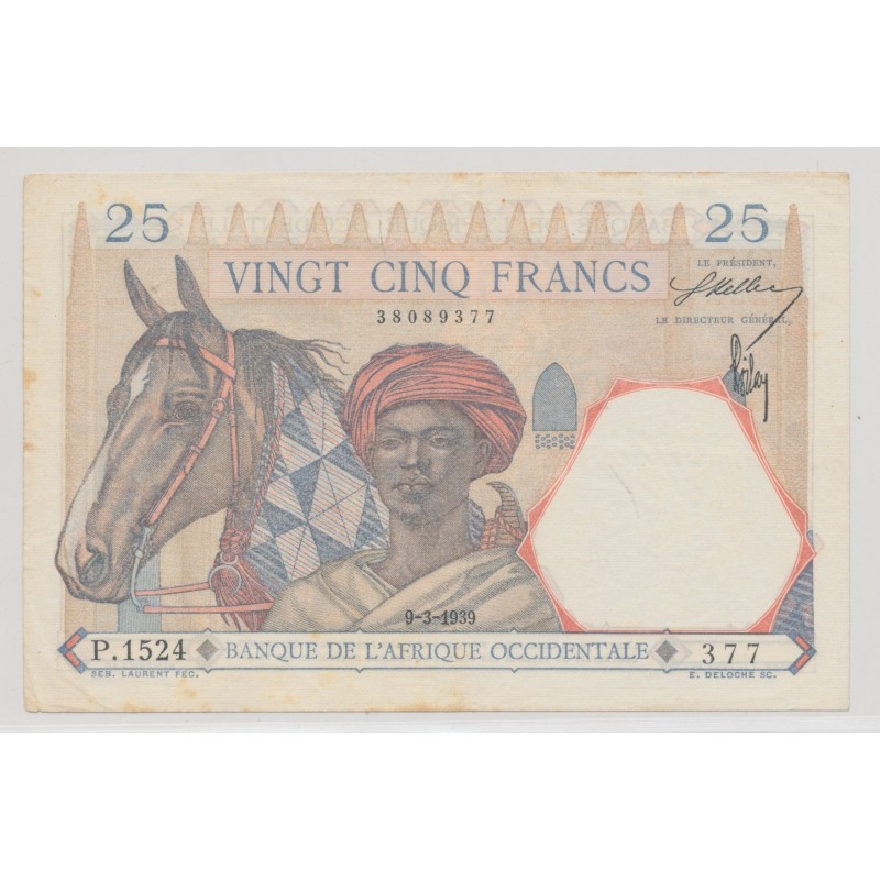 Afrique occidentale - 25 Francs - 9.03.1939 - TTB