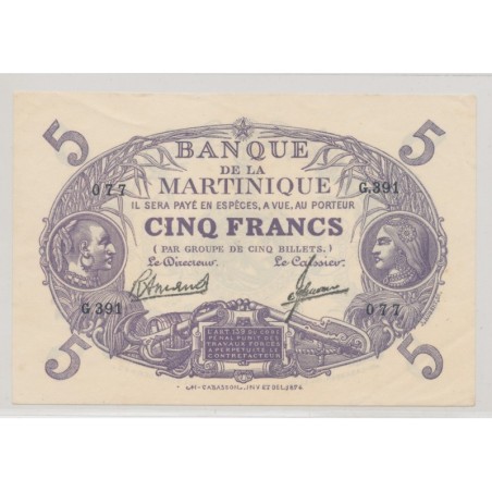 Billet - 5 Francs Cabasson Type 1901 violet - Martinique