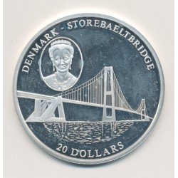 Libéria - 20 Dollars 2004 - Denmark/Storebaeltbridge - argent BE
