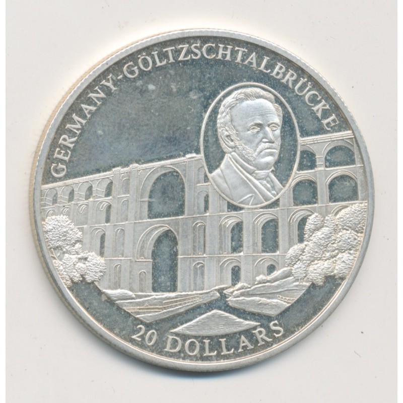Libéria - 20 Dollars 2004 - Germany/Goltzschtalbrucke - argent BE