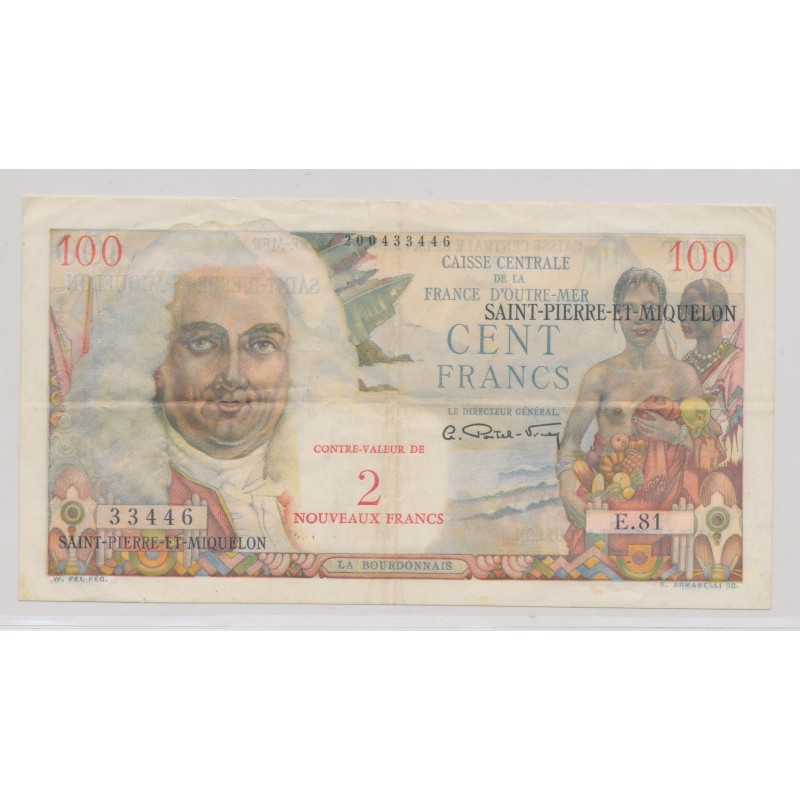 Billet - St pierre et Miquelon - 2NF sur 100 Francs - La Bourdonnais - ND1960