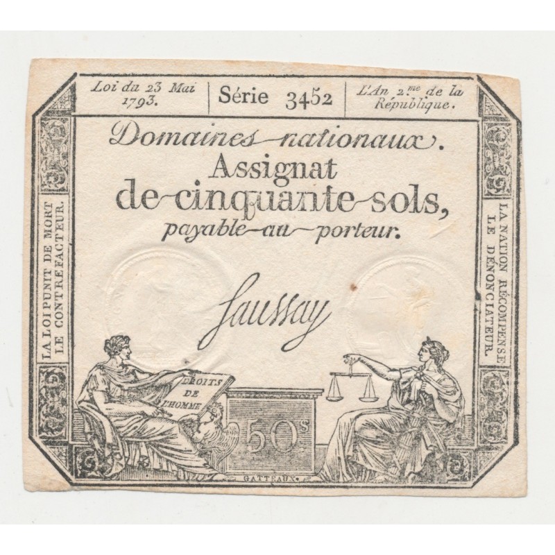 Assignat - 50 Sols - 23 mai 1793 - série 3452