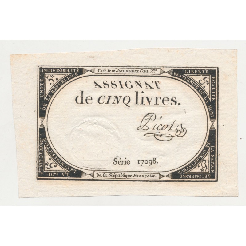 Assignat - 5 Livres - 31 Octobre 1793