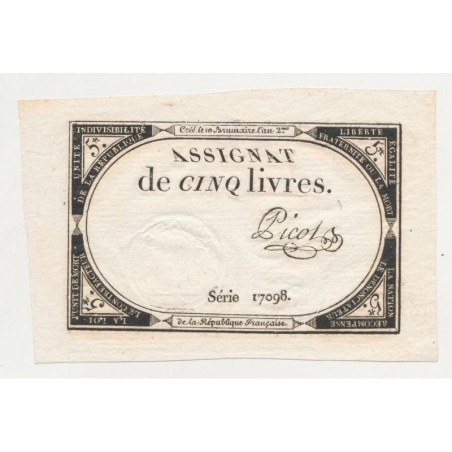 Assignat - 5 Livres - 31 Octobre 1793