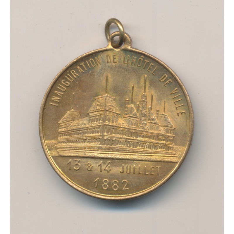 Médaille - Inauguration hôtel de ville - 13 et 14 juillet 1882 - Souvenir fête nationale 1882
