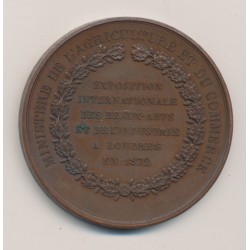 Médaille - Exposition internationale des beaux arts et de l'industrie - Londres 1872 - cuivre 2