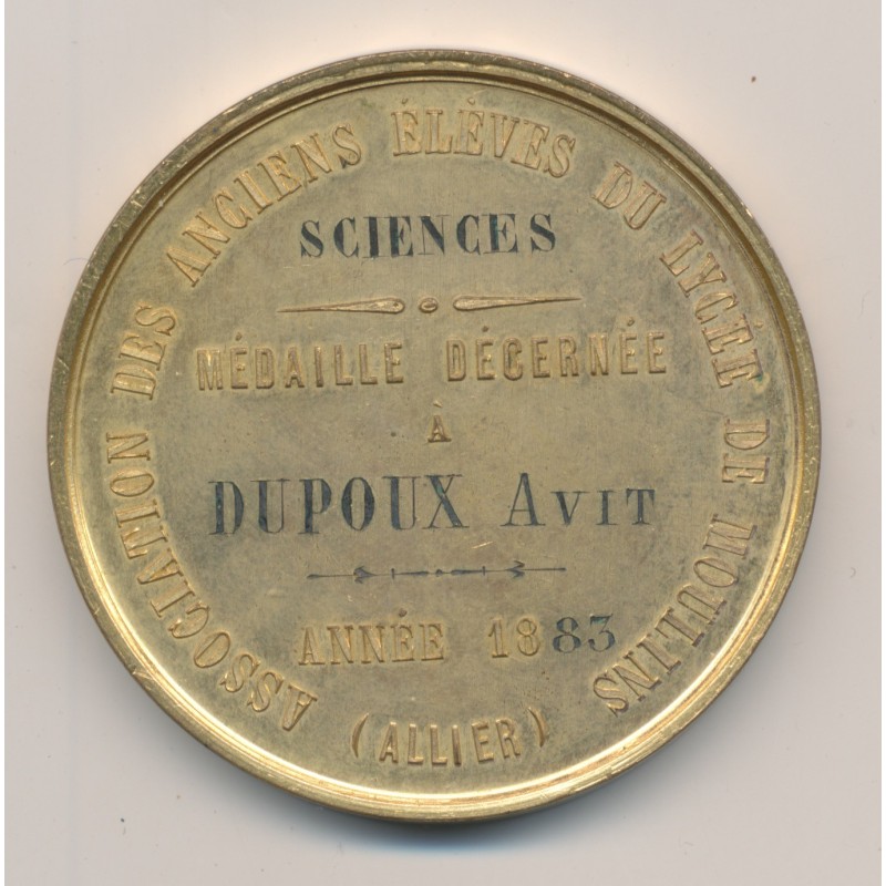 Médaille - Association des anciens élèves du lycée de Moulins - 1883 - allier - cuivre