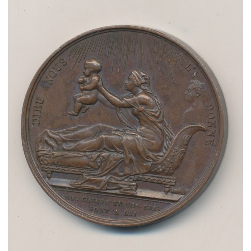 Médaille - Naissance du futur comte de Chambord - Henri V - 29 septembre 1820 - cuivre