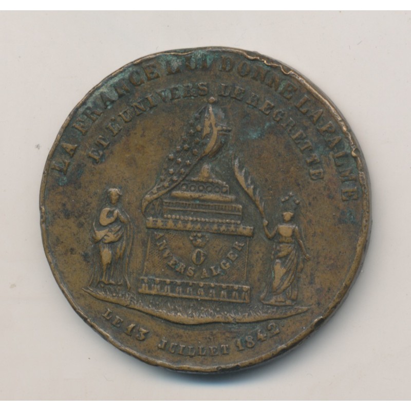 Médaille - Mort de Ferdinand philippe Duc d'Orléans - 1842 - cuivre