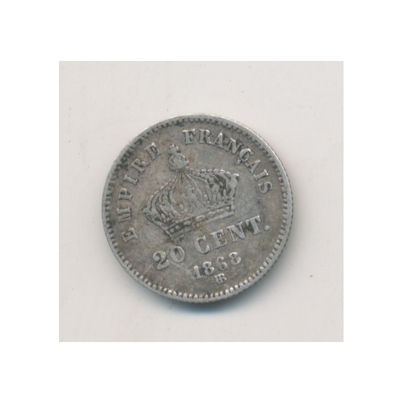 20 centimes Napoléon III - Tête laurée - 1868 BB Strasbourg