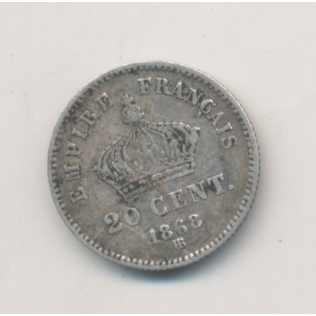 20 centimes Napoléon III - Tête laurée - 1868 BB Strasbourg