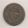 Louis XVIII - 1 Décime à l'L couronné - 1815 BB Strasbourg