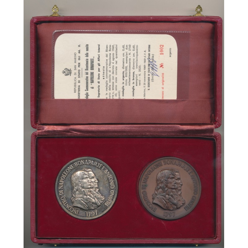 St Marin - Coffret 2 Médailles argent et bronze - Napoléon Bonaparte - 1769-1969