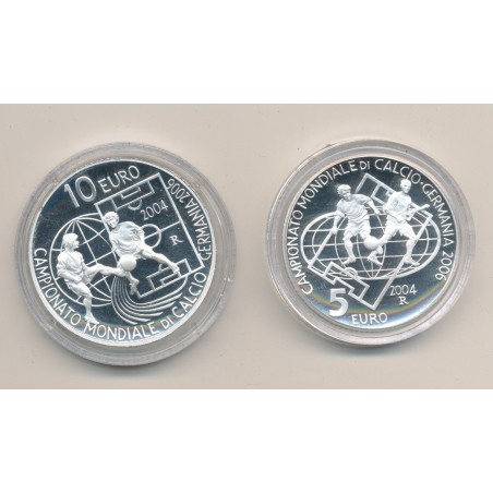 St Marin - Coffret 2 monnaies - 5 et 10 Euro 2004 - Coupe du monde football 2006 - argent