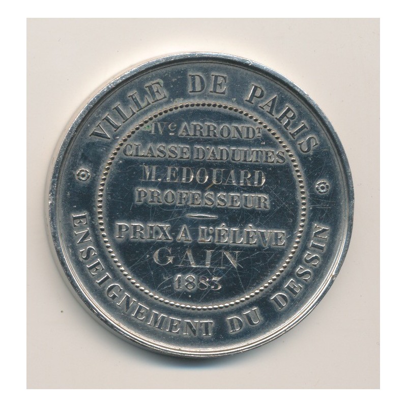 Médaille - Ville de paris - Enseignement dessin - 1883 - bronze argenté