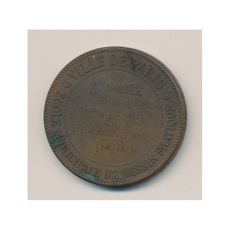 Médaille - Ville de paris - École de dessin - 2e année 2e accessit - 1910 - bronze