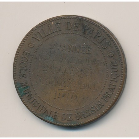 Médaille - Ville de paris - École de dessin - 2e année 2e accessit - 1910 - bronze