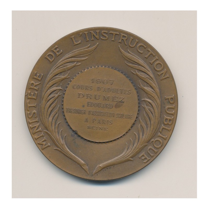Médaille - Ville de paris - Cours d'adultes - 1907 - bronze
