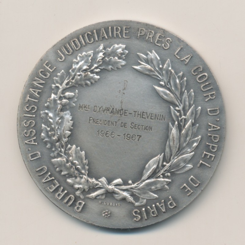Médaille - Ville de Paris - Assistance judiciaire - 1966-1967 - bronze argenté