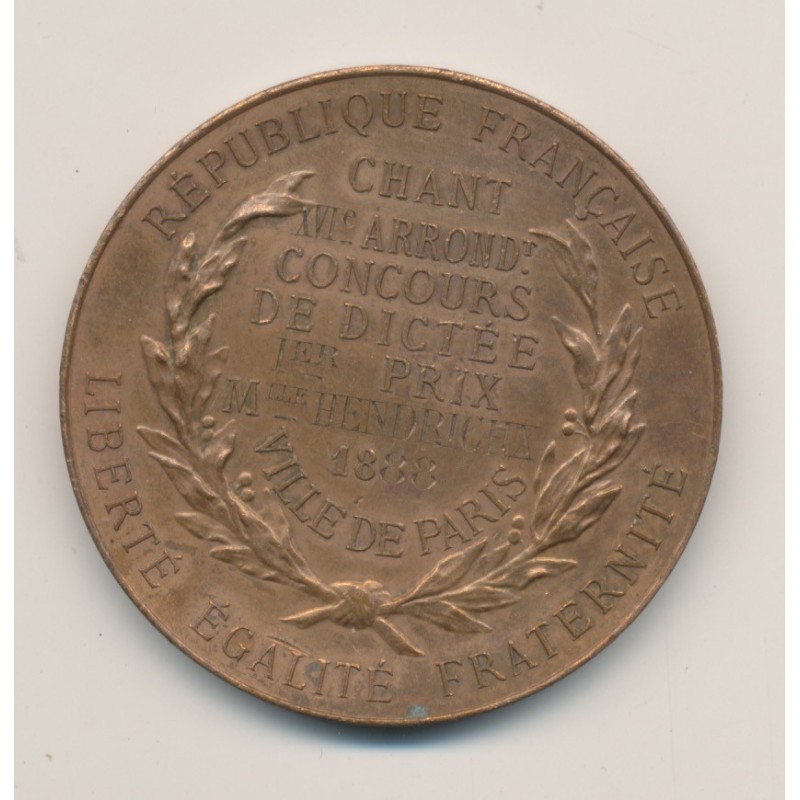 Médaille - Concours de dictée - 1er prix - 1888 Paris - bronze - D.Dupuis