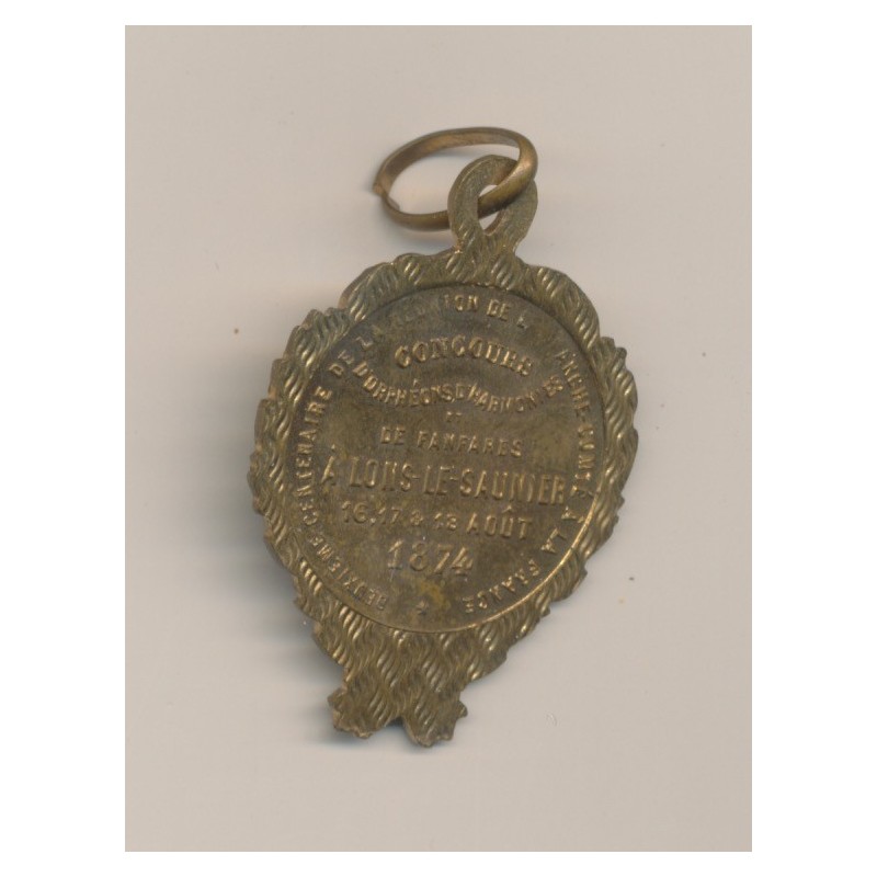 Médaille - Souvenir concours de musique - Lons le saunier - 1874 - laiton