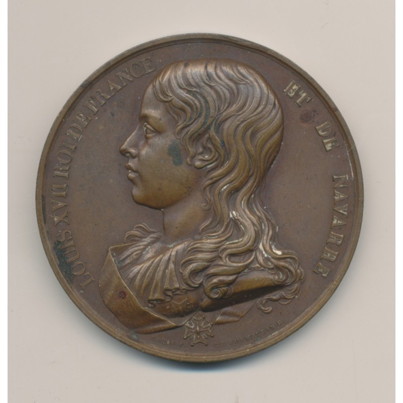 Médaille - Louis XVIII Roi de france et Navarre - né 1785 roi 1793 - mort au temple 1795 - cuivre