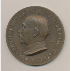 Médaille - Philippe Pétain Maréchal de France - Travail famille patrie - bronze - F.Cogné