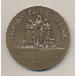 Médaille - Philippe Pétain Maréchal de France - Travail famille patrie - bronze - F.Cogné 2
