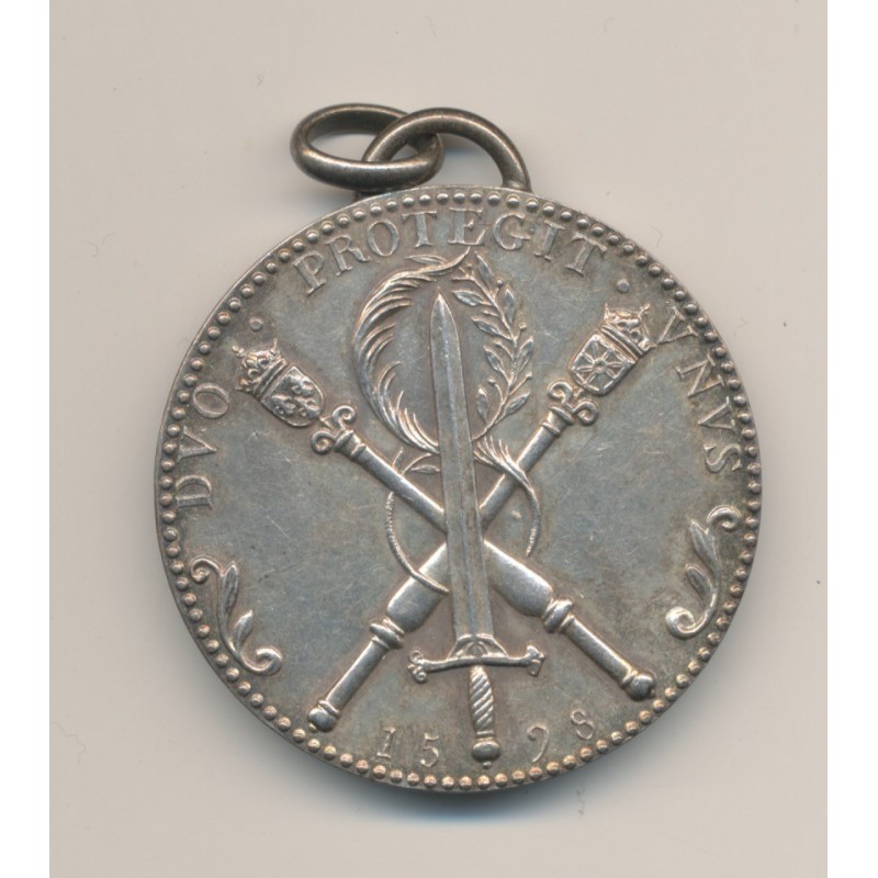 Médaille - Henri IV - Unification des deux royaumes - 1598 refrappe moderne - bronze argenté