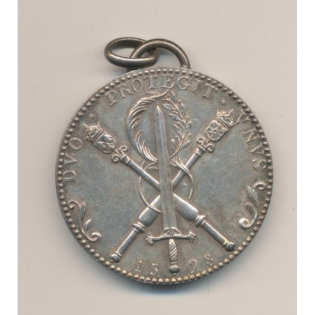 Médaille - Henri IV - Unification des deux royaumes - 1598 refrappe moderne - bronze argenté