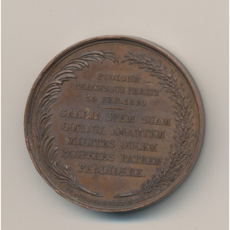 Médaille - Charles Ferdinand - Duc de Berry - 1820 - cuivre - 41mm