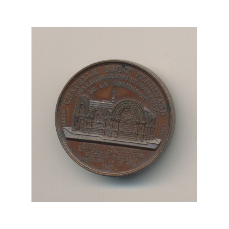 Médaille - Ferdinand Philippe - Duc d'Orléans - 1843 - cuivre - 26mm