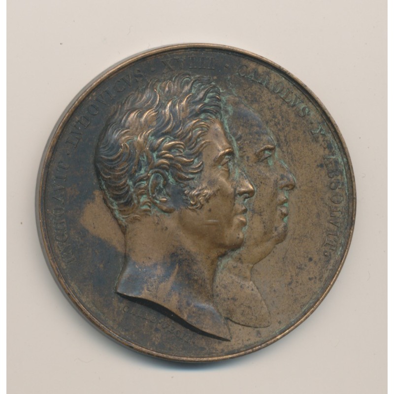 Médaille - Statue équestre Louis XIV - Buste Louis XVIII et Charles X - 1825 - cuivre - 50mm