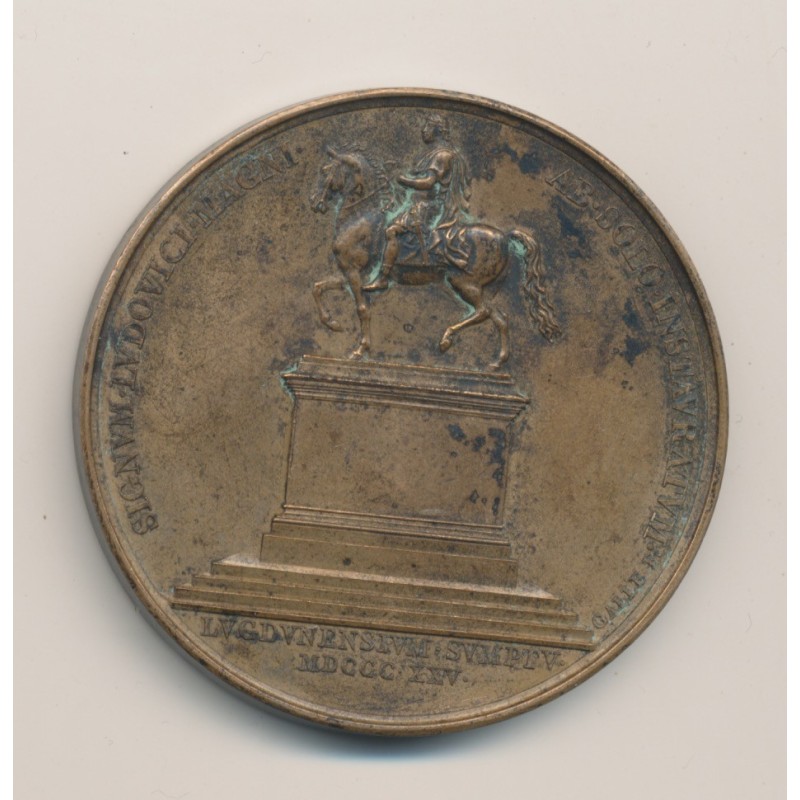 Médaille - Statue équestre Louis XIV - Buste Louis XVIII et Charles X - 1825 - cuivre - 50mm