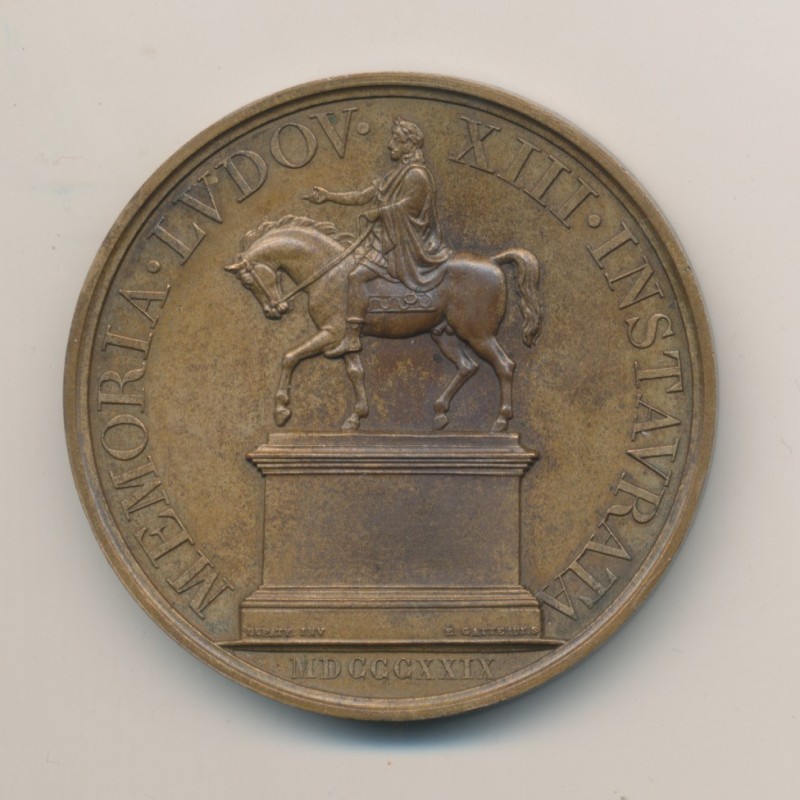 Médaille - Statue équestre Louis XIII - Buste Louis XVIII et Charles X - 1829 - cuivre - E.Gatteaux - 50mm