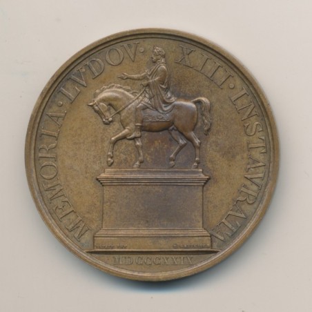 Médaille - Statue équestre Louis XIII - Buste Louis XVIII et Charles X - 1829 - cuivre - E.Gatteaux - 50mm