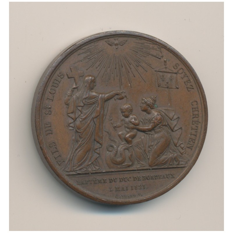 Médaille - Baptème duc de bordeaux - 1821 - cuivre - 38mm