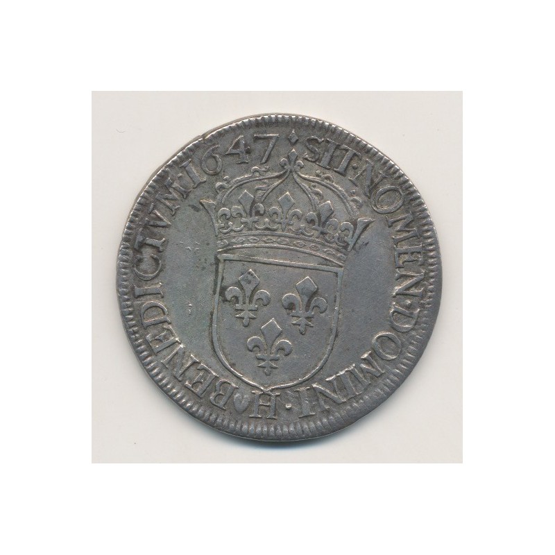 Louis XIV - Écu à la mèche longue - 1647 H La Rochelle