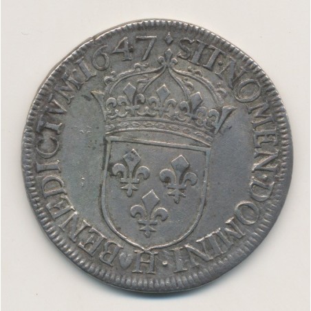 Louis XIV - Écu à la mèche longue - 1647 H La Rochelle