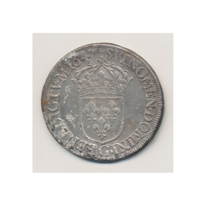 Louis XIV - Écu à la mèche longue - 1647 G Poitiers