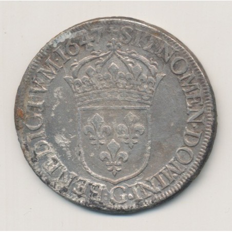 Louis XIV - Écu à la mèche longue - 1647 G Poitiers
