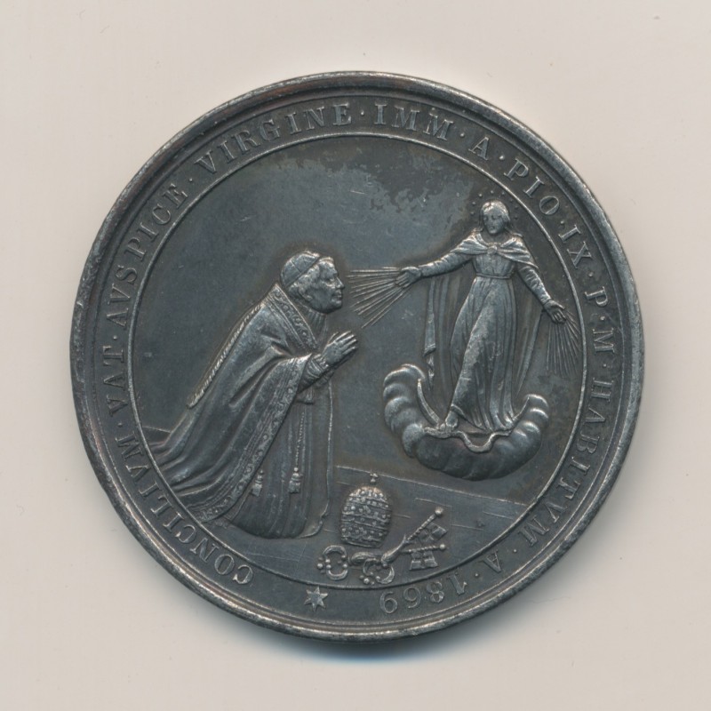 Médaille - Pi IX devant la vierge - Concile oecumenique - St pierre avec 2 rois et 2 évêques